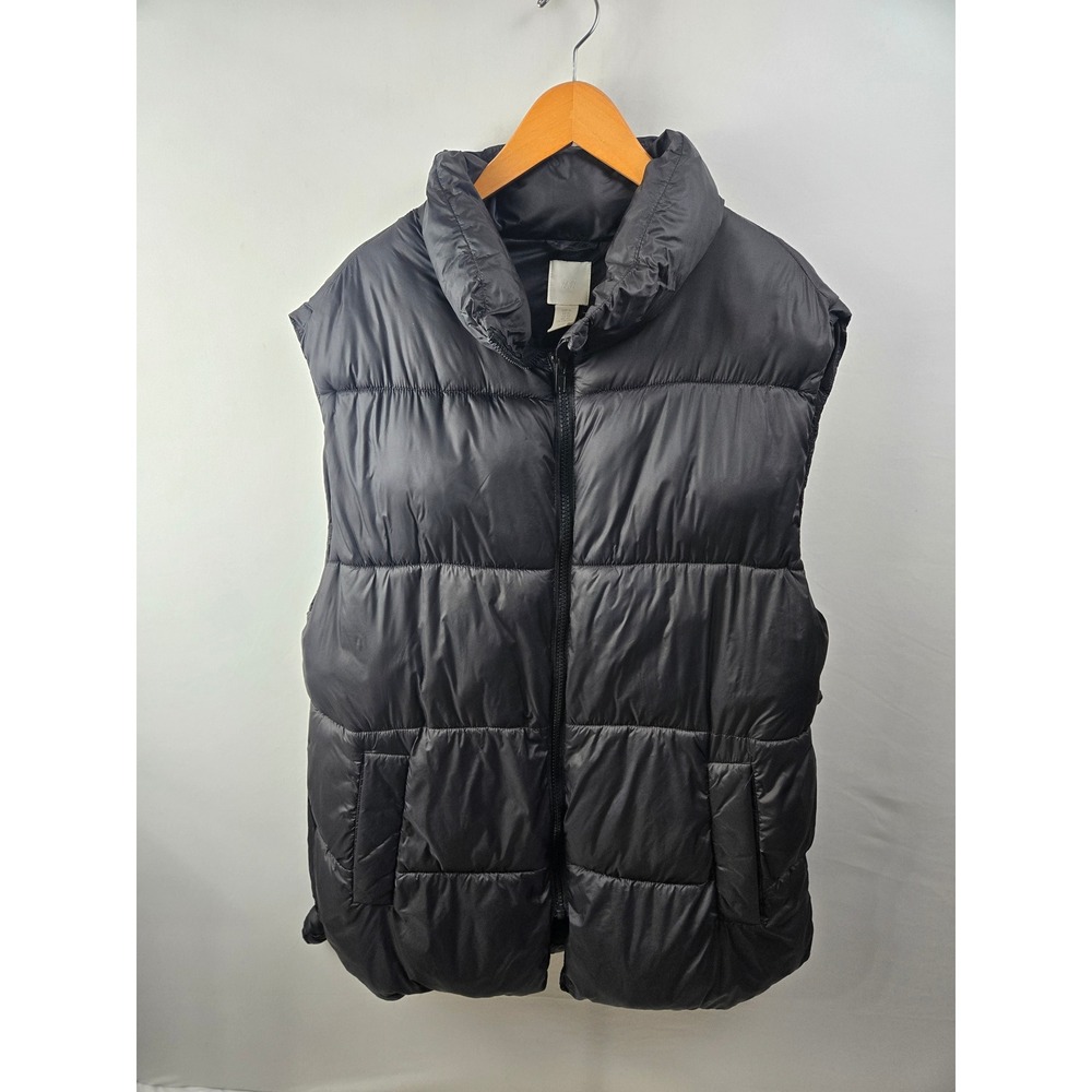 H&M Puffer Vest Black Full Zip Stand Collar Quilted Sleeveless Jacket XL